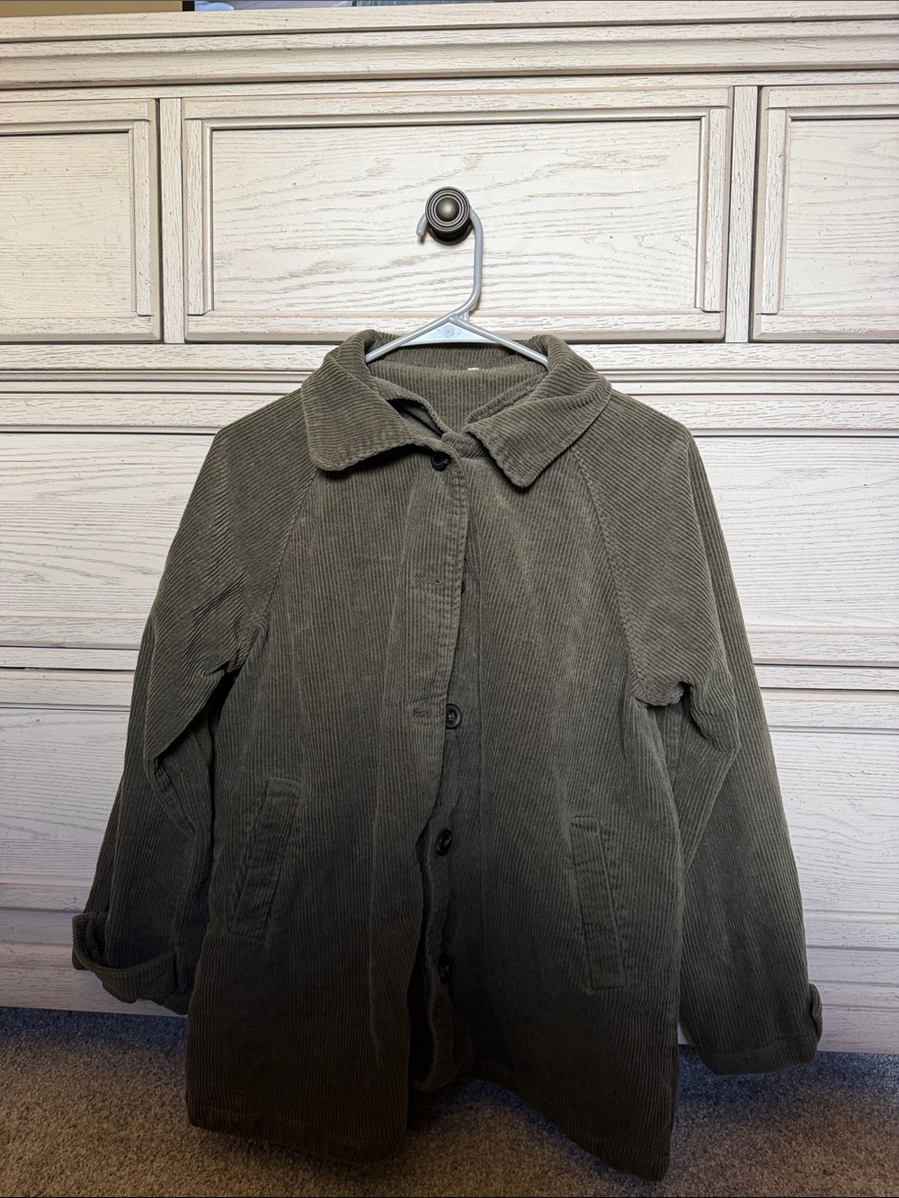 Women’s Corduroy Button-Front Coat Jacket in Olive Green
